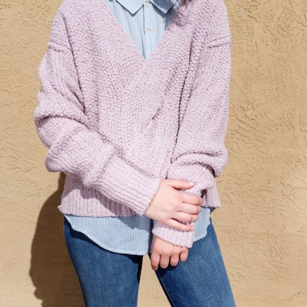 Free People Coco Chunky Blush Pink V Neck Sweater Small